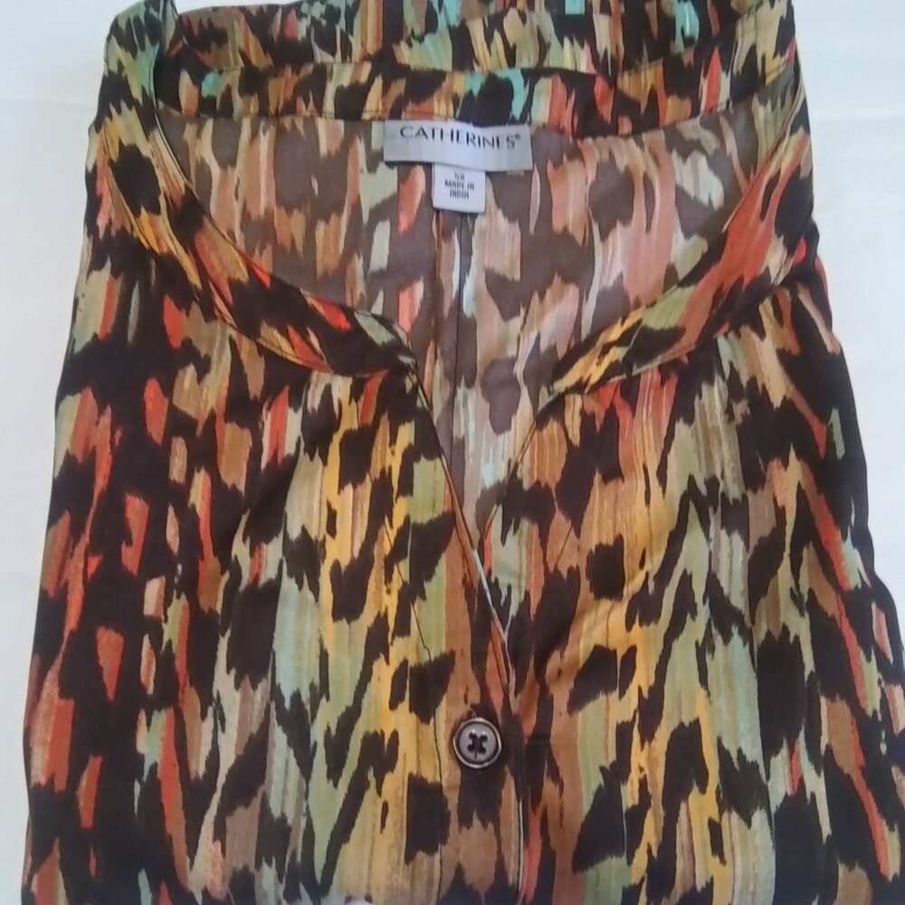 Catherines Brown Southwest Print Buttonfront Georgette Blouse- NWT-5X - Picture 2 of 6